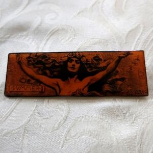 Vintage Art Nouveau Style Laminated Paper Brooch Spring R.C. 1885